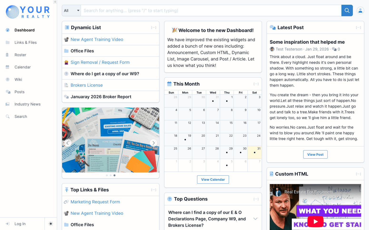 Image of dashboard with new widgets